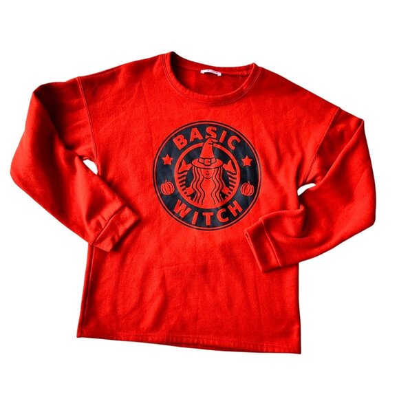 SheShow Basic Witch Sweatshirt Medium Orange  Halloween Starbucks Mermaid NWOT - Picture 1 of 12